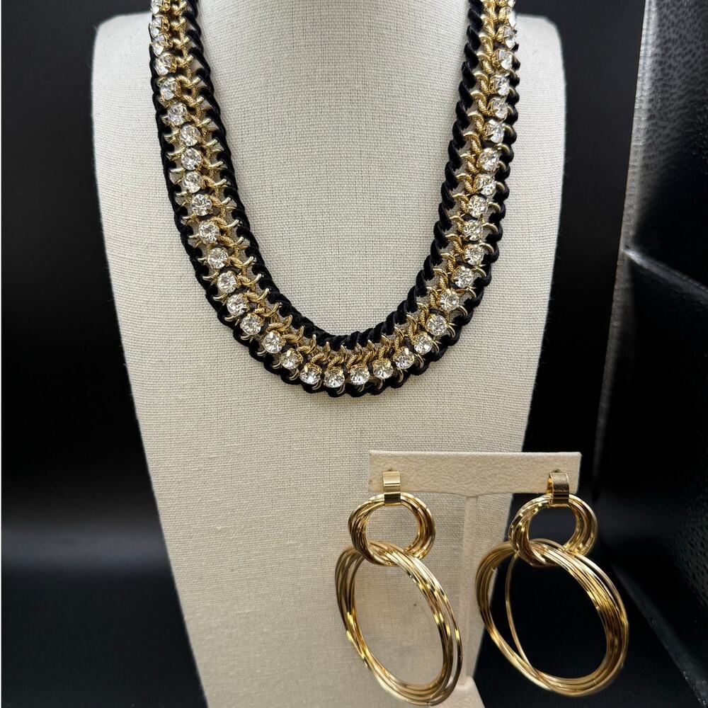 Natasha Statement Collar Necklace with Clear Stones and Matching Earrings